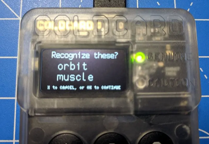 Anti-phishing words on a Coldcard MK4